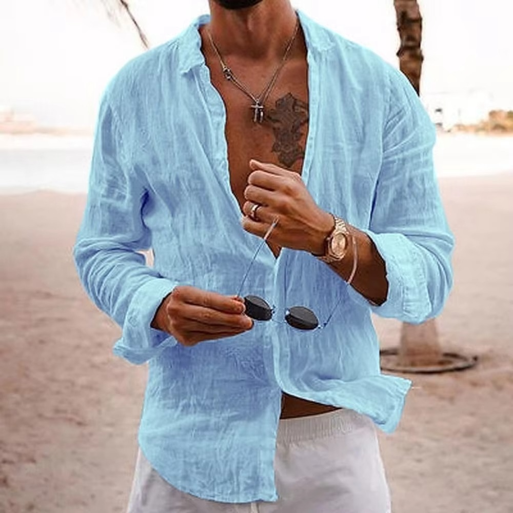Chemise Décontractée Pour Homme En Coton Lin Respirante Légère Et Coupe Ample Pour Quotidien Et Vacances