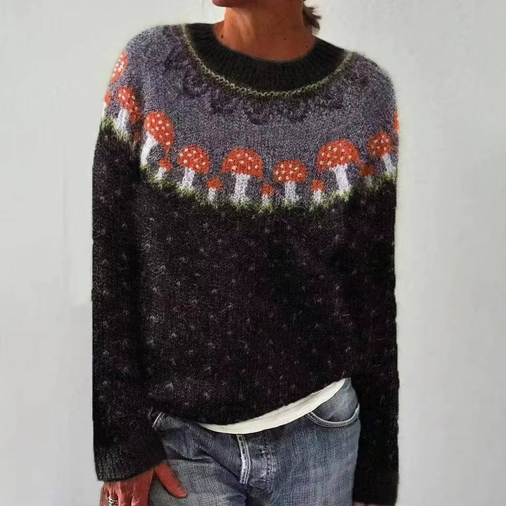 Top En Maille Décontracté Color Block Pour Femme Col Rond Manches Longues Confortable Élégant