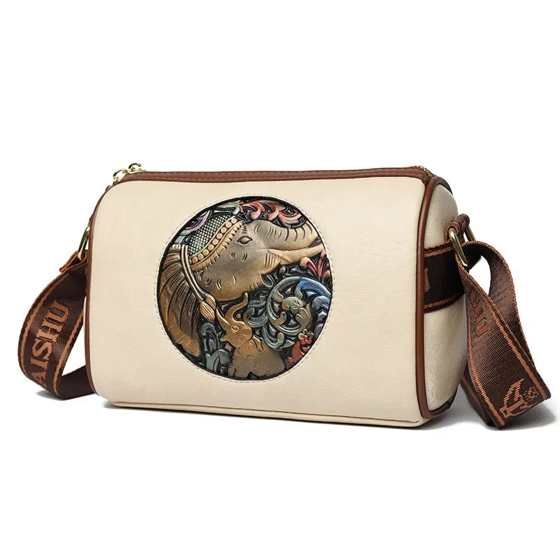 Amawinc Sac Bandoulière En Cuir Embossé Éléphant Symbole De Chance De Force Et De Sagesse