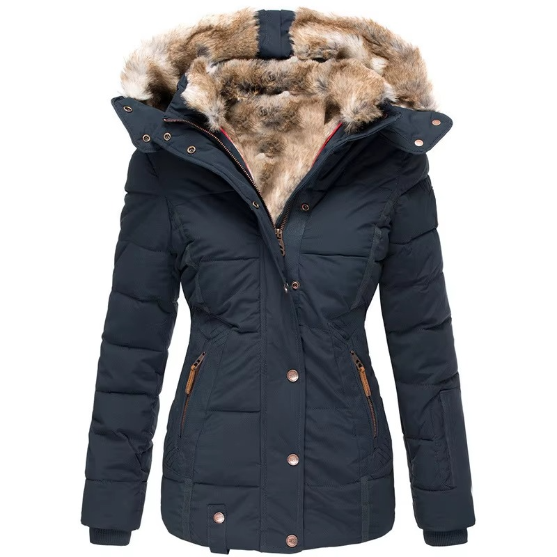 Manteau Parka Luxe Hiver Pour Femme En Laine Et Coton Rembourré Capuche Intégrée Et Coupe Ajustée