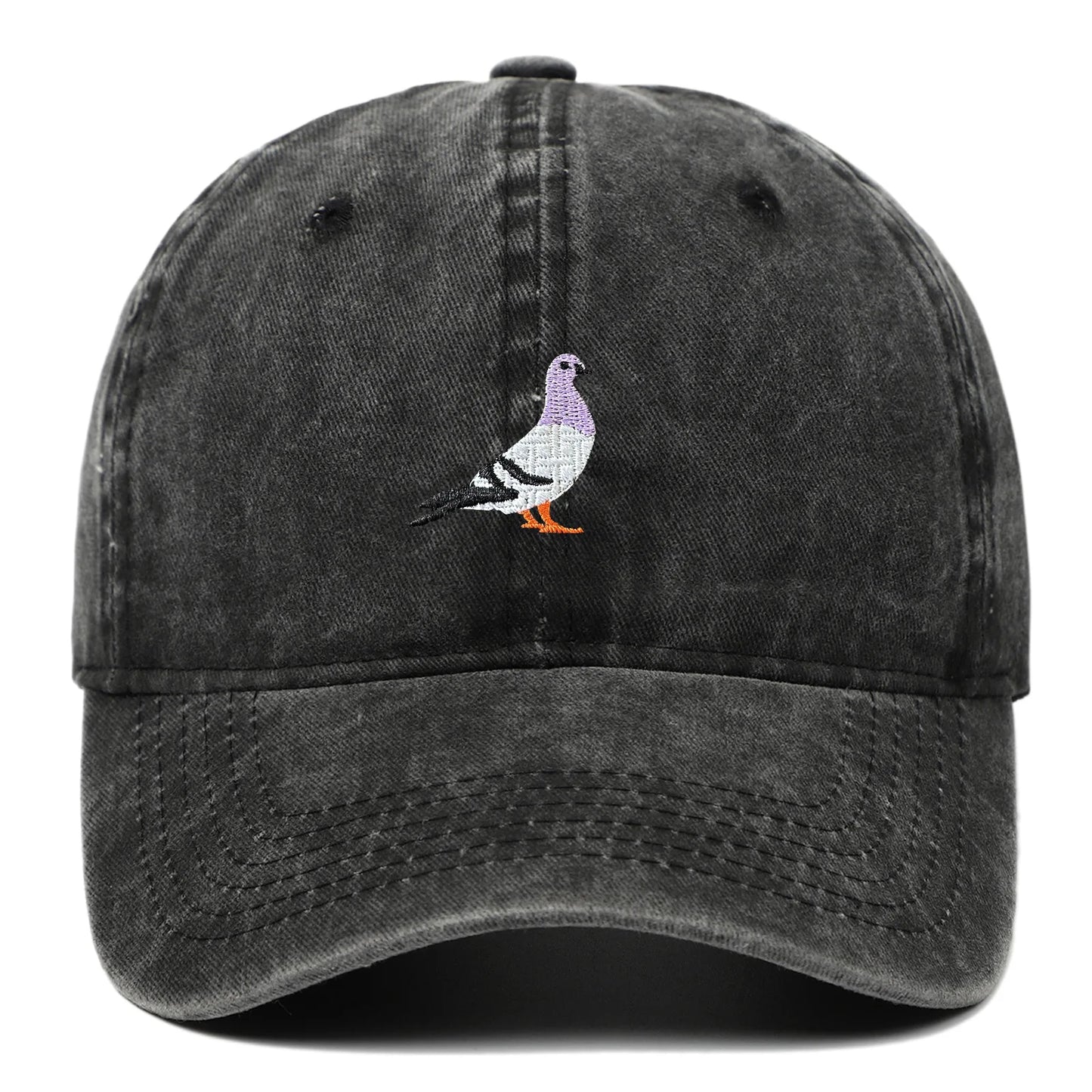 Casquette En Coton Lavé Avec Pigeon Brodé Toile Uni Réglable Taille Unique Oeillets Pour Confort