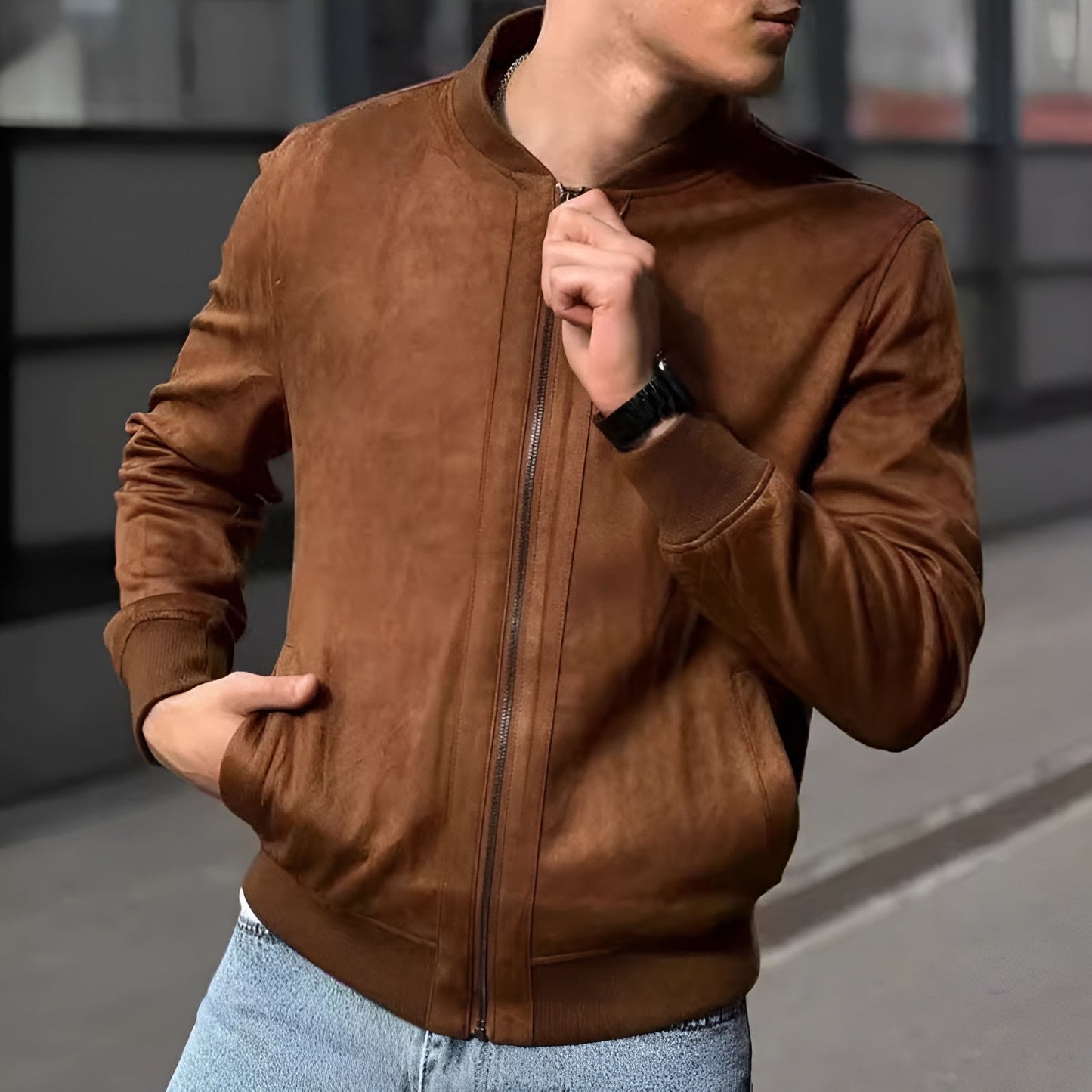 Veste Bomber En Suède Marc Romano Coupe Slim Moderne Avec Texture Raffinée Et Polyvalente