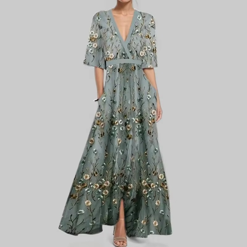 Robe Longue Imprimée À Plis Avec Encolure V Élégante Pour Femme Moderne Idéale Pour Sorties