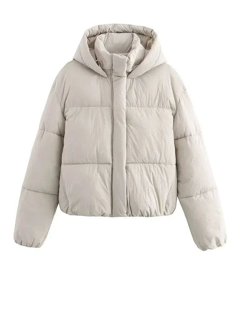 Kaitlyn Veste Puffer Courte À Capuche pour Femme Chaude et Stylée pour Automne Hiver Moderne