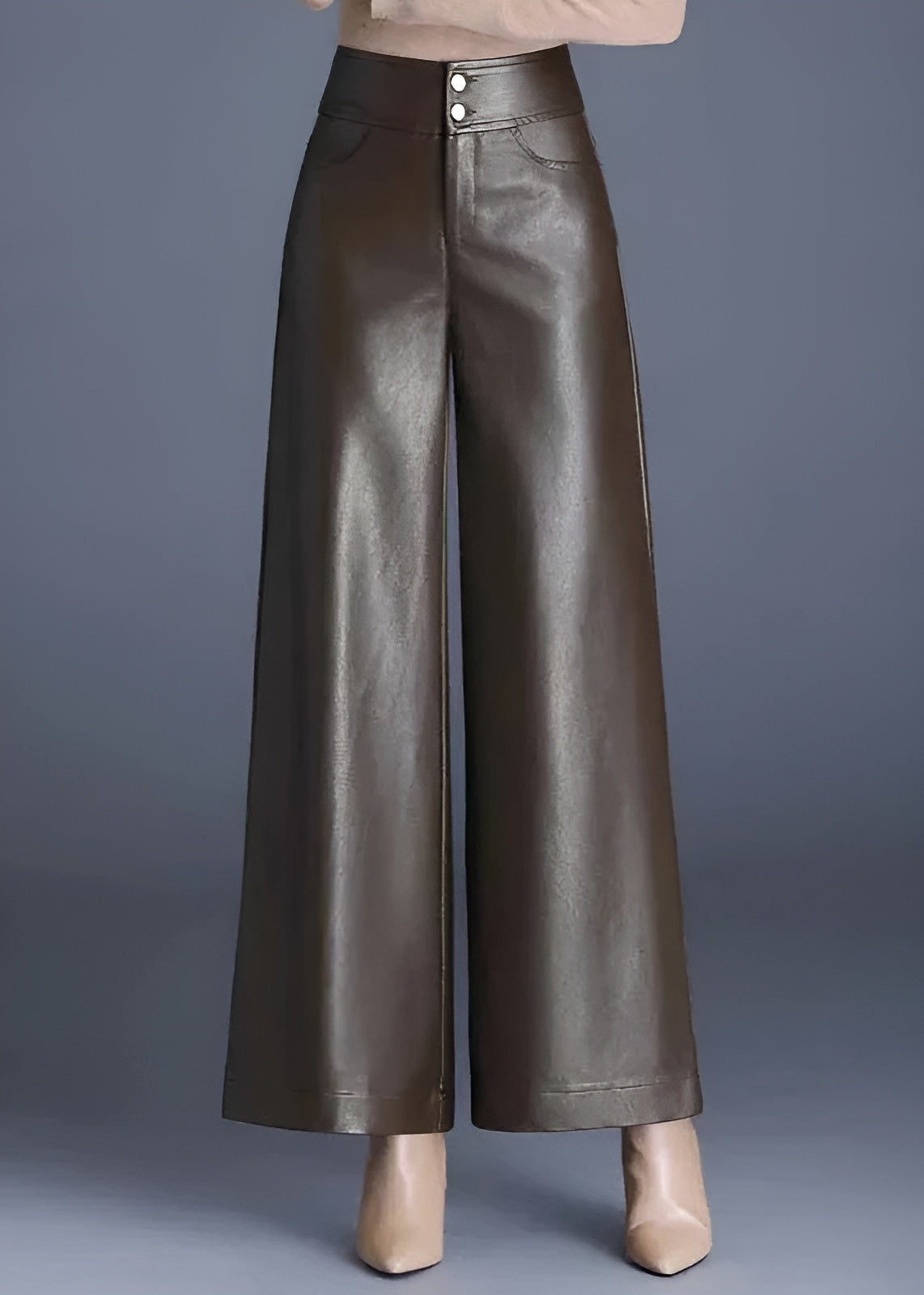 Pantalon Évasé À Taille Haute En Cuir Végane Brillant Verni Extensible Pour Style Moderne