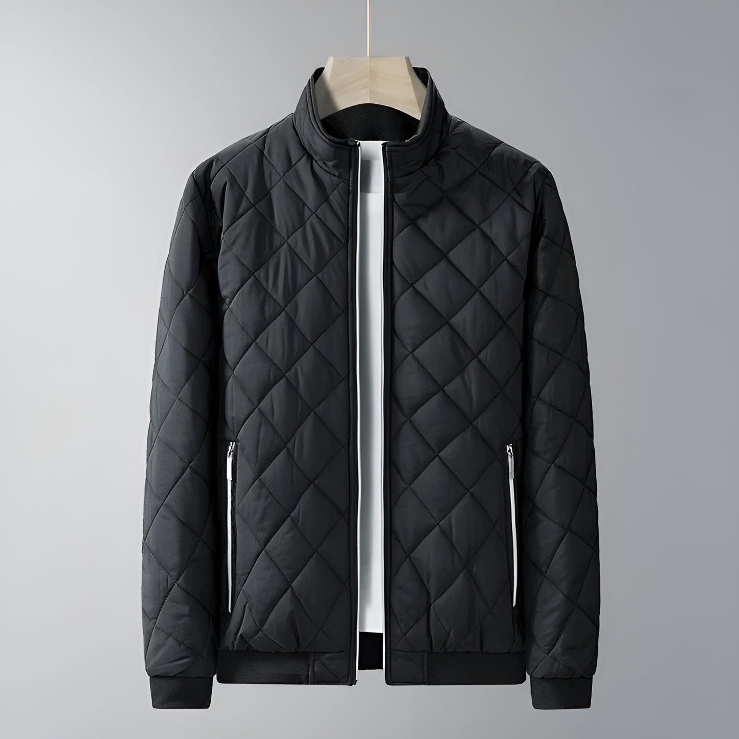 Veste Thermique Matelassée Diamant Col Haut Doublure Polaire Fermeture Éclair Ajustée Poignets Côtelés