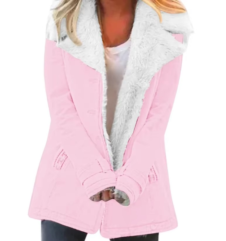 Veste Longue Féminine En Peluche À Revers Pour Automne Hiver Parka Confortable Élégante Et Chaude