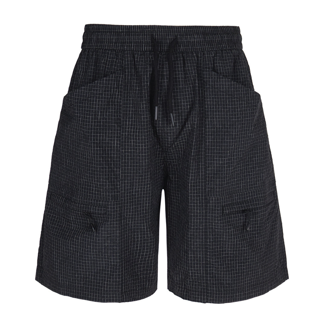 Shorts Cargo Grille Pixel Motif Check Léger Avec Taille Élastique Et Poches Zippées Multiples Pour Homme