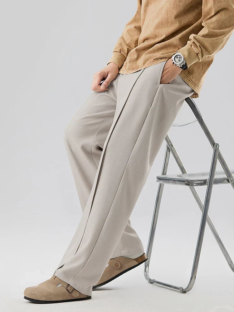 Pantalon Pli Plissé Coupe Droite Avec Ceinture Élastique Polyvalent Confort Idéal Bureau Voyage Weekend Amawinc