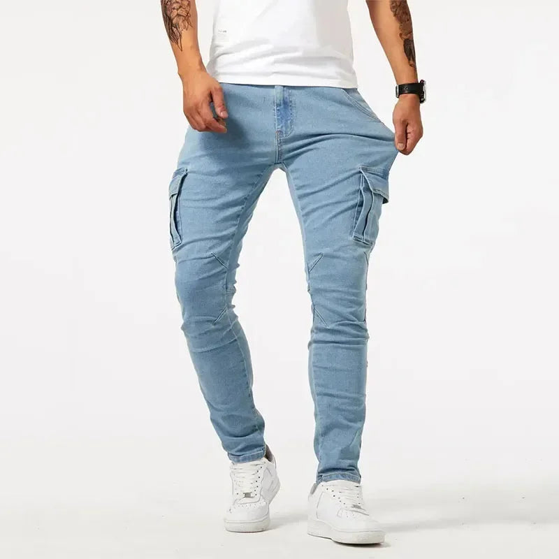 Jean Denim Élastique Urbain Alto Avec Panneaux Côtés Et Coutures Nettes Pour Un Style Quotidien Moderne
