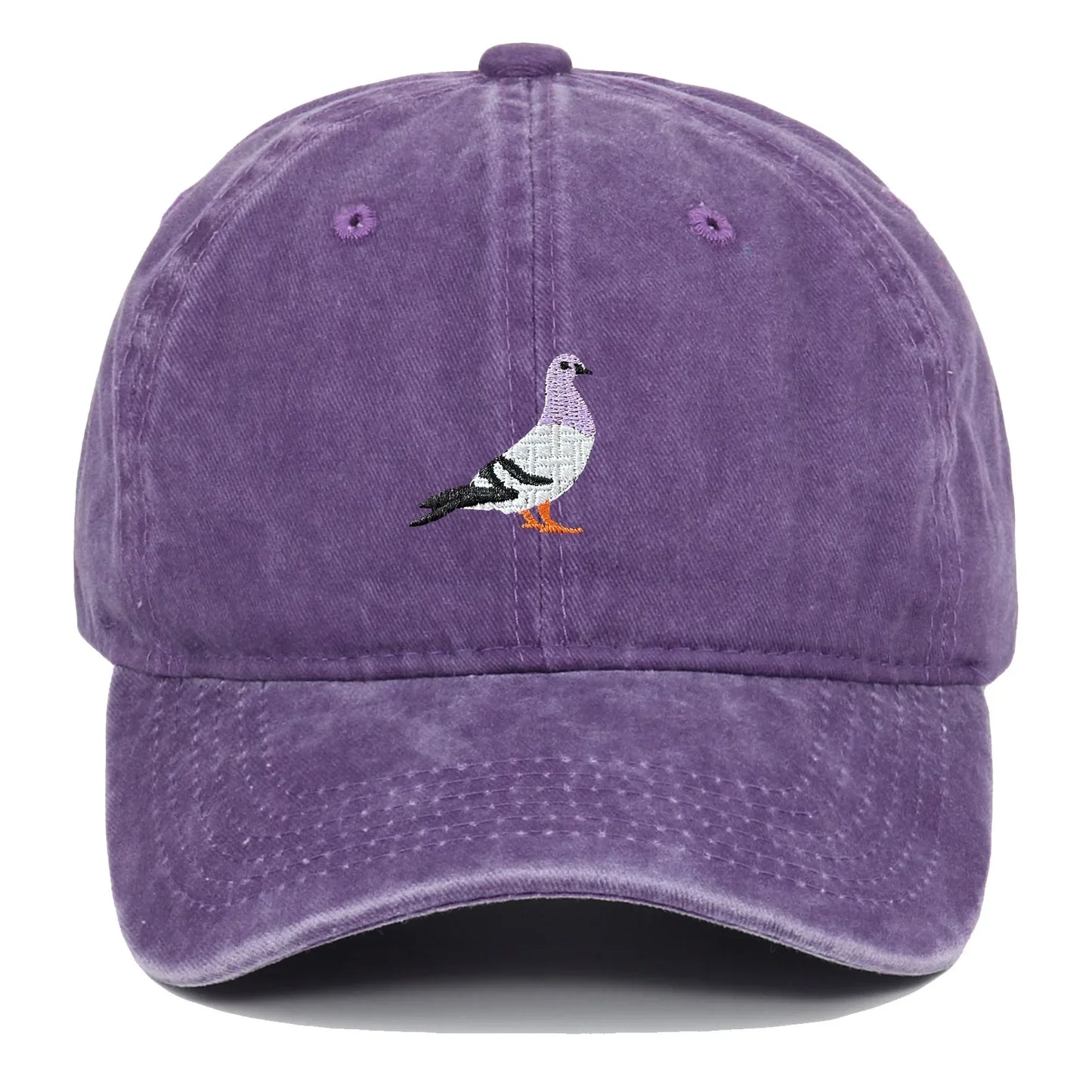 Casquette En Coton Lavé Avec Pigeon Brodé Toile Uni Réglable Taille Unique Oeillets Pour Confort
