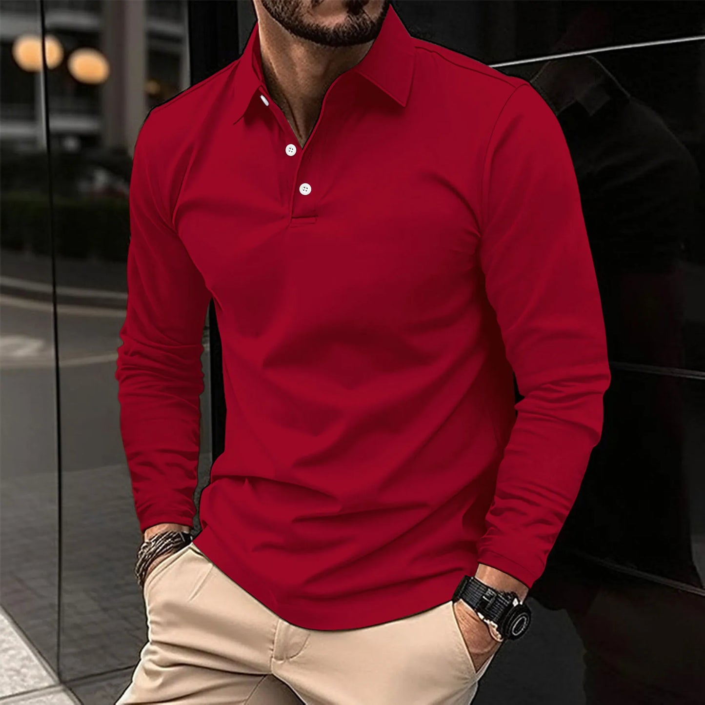 Amawinc Polo À Manches Longues Lucas Pour Homme En Coton Respirant Coupe Slim Décontracté Semi Formel