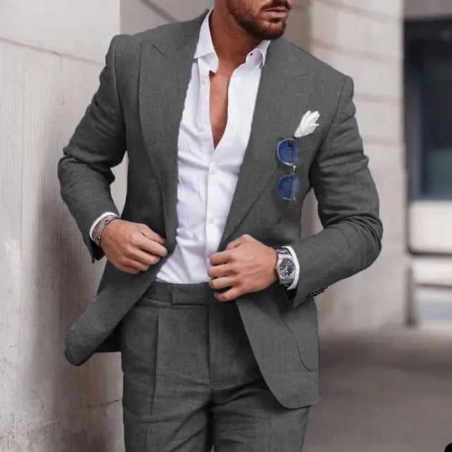 Amawinc Costume Homme Slim Fit Beige Léger Respirant À Simple Boutonnage Flair Nordique Élégant