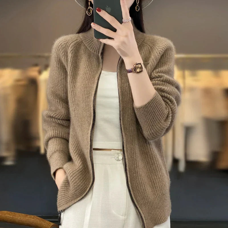 Veste En Laine Pure Charlotte Prestige Avec Fermeture Éclair Lisse Et Épaules Rembourrées