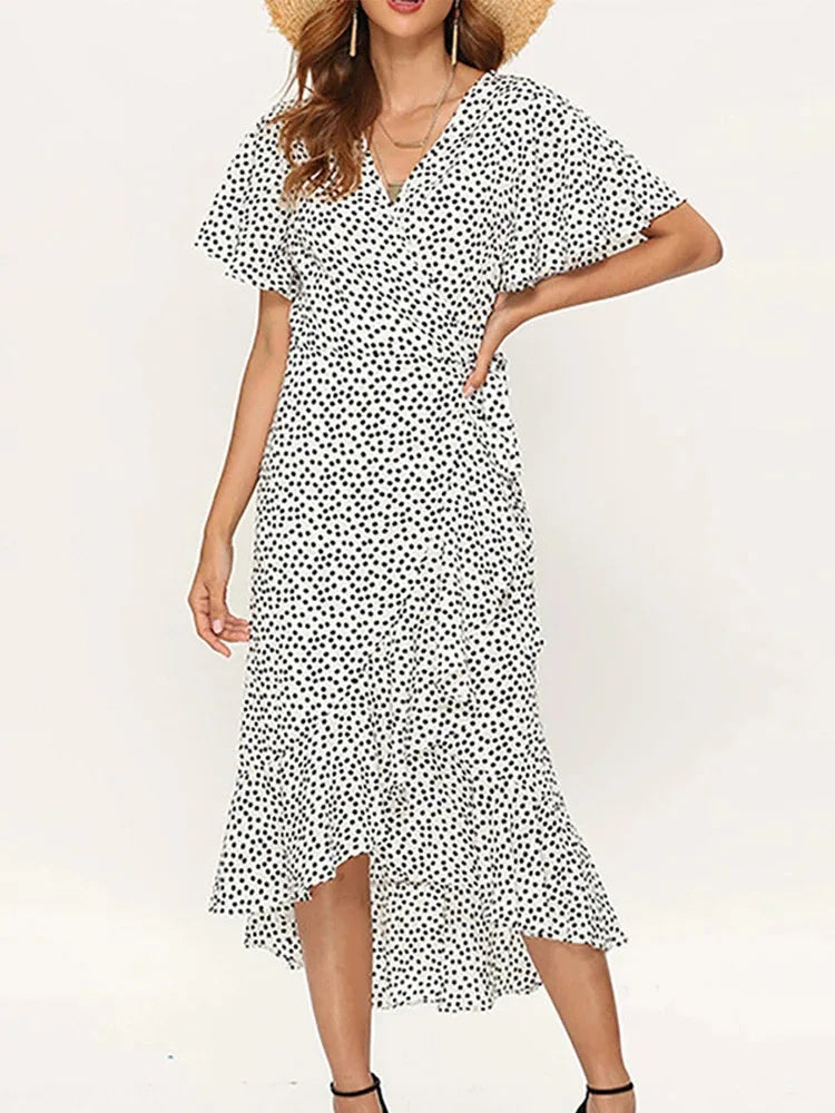 Robe Maxi À Pois Ella Par Amawinc Avec Volants Et Silhouette Fluide Idéale Pour L'Été Et Brunch