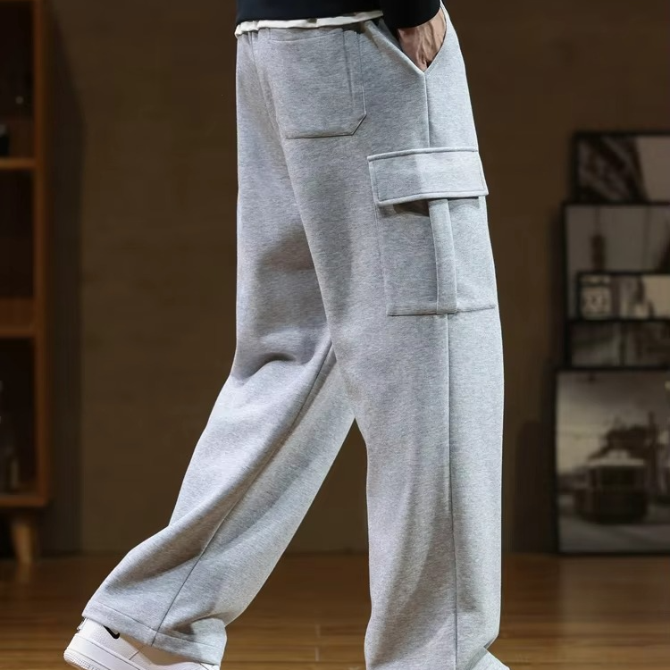 Pantalon De Jogging Homme En Coton À Poches Multiples Avec Cordon De Serrage Coupe Large Droite Jusqu À 8XL Amawinc