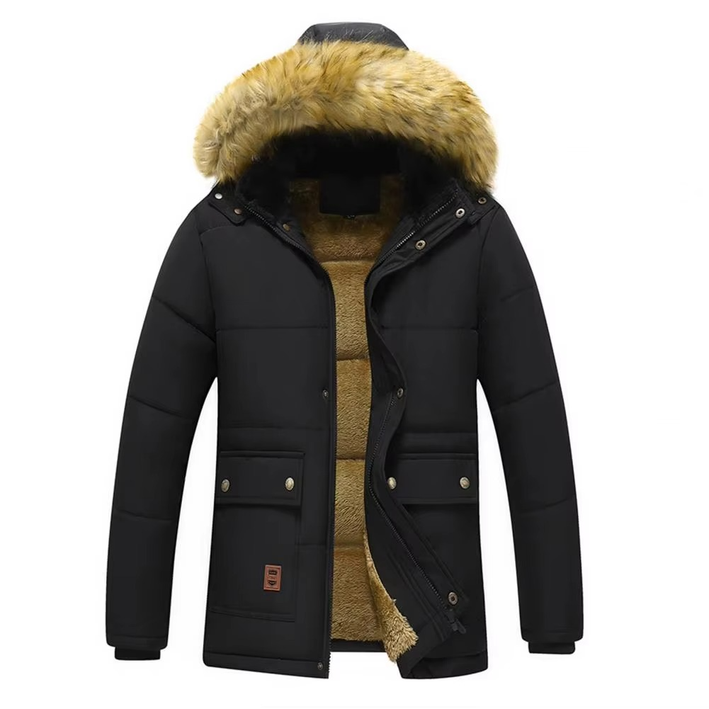 Parka Hiver Doublée Polaire Avec Capuche En Fourrure Pour Hommes Jusqu'à 5XL Chaud Et Isolant Manteau Extérieur