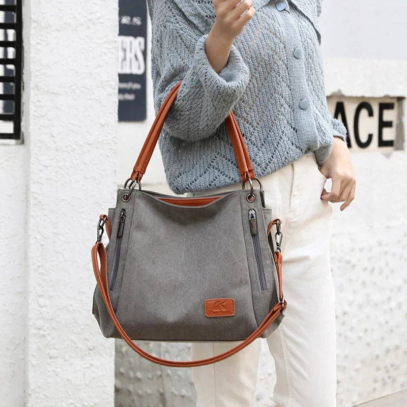 Amawinc Veyora Luxe Sac Tote en Toile Canvas Construction Premium Intérieur Spacieux Fermeture Éclair Port Polyvalent
