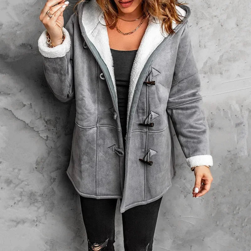Manteau Capuche En Polaire Douce Chaud Pour L'Hiver Avec Doublure Moelleuse Et Fermetures Bascules Distinctives