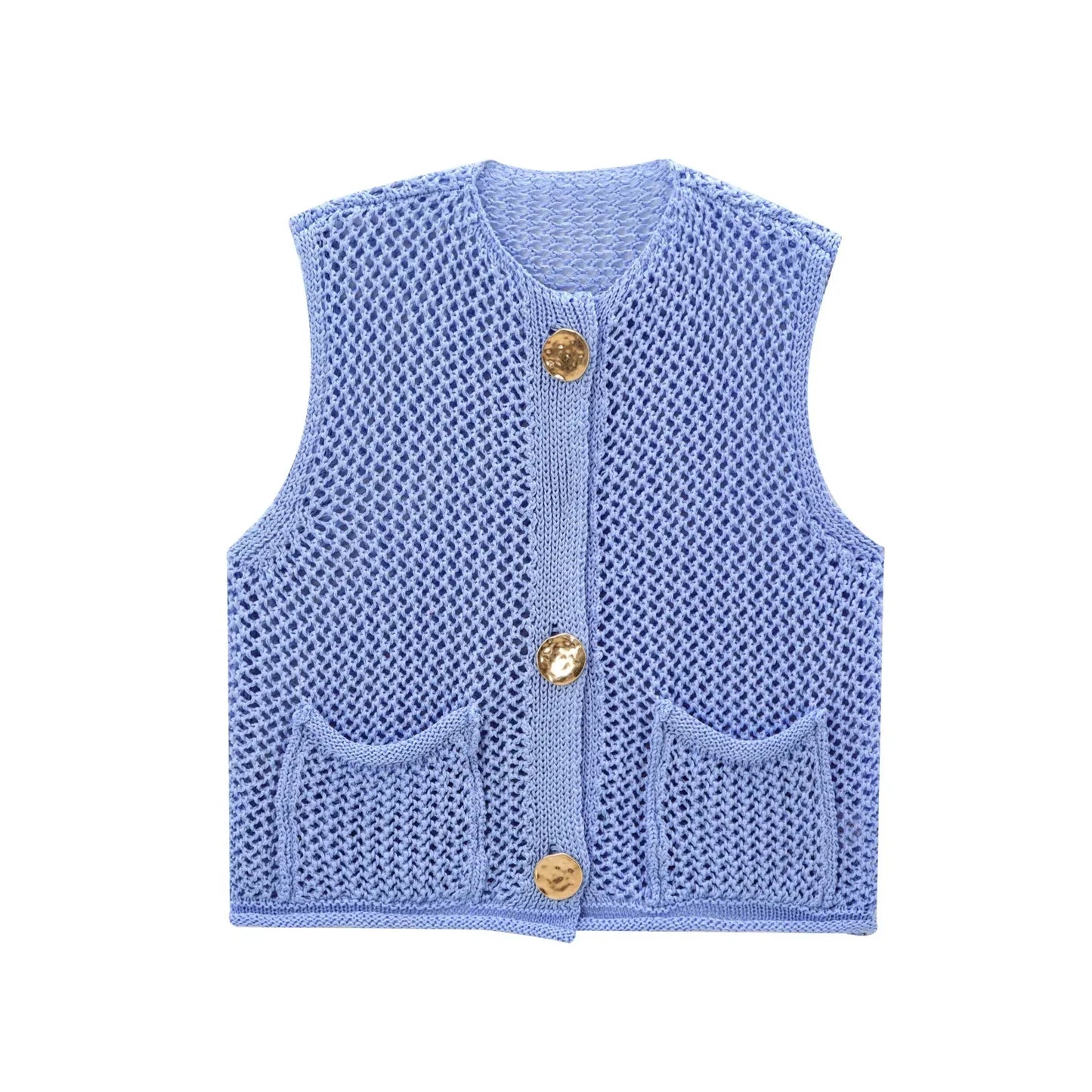 Gilet En Maille Texturé Respirant Facile À Superposer Avec Boutons Oversize Et Poches Profondes