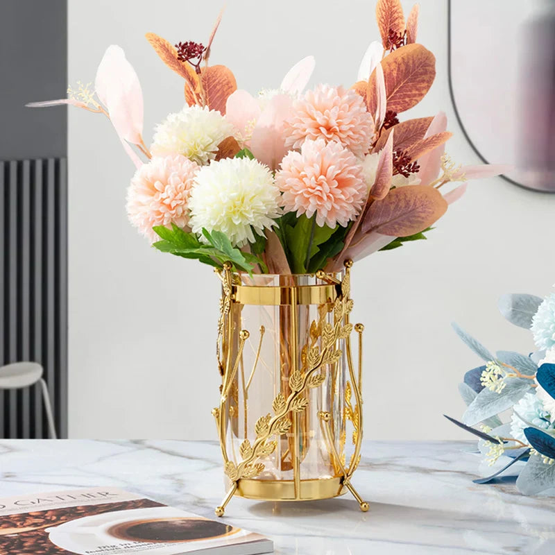 Nyx Vase En Verre Doré Avec Cadre Métal Plaqué Or Déco Contemporaine Élégante Moderne