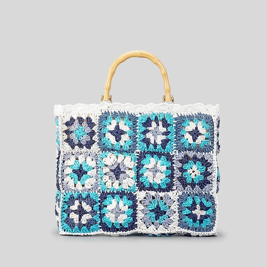 Cabas Boho Mini Amawinc Éco Responsable En Matériaux Recyclés Pour Un Style Rustique Et Raffiné Avec Poignée En Bambou