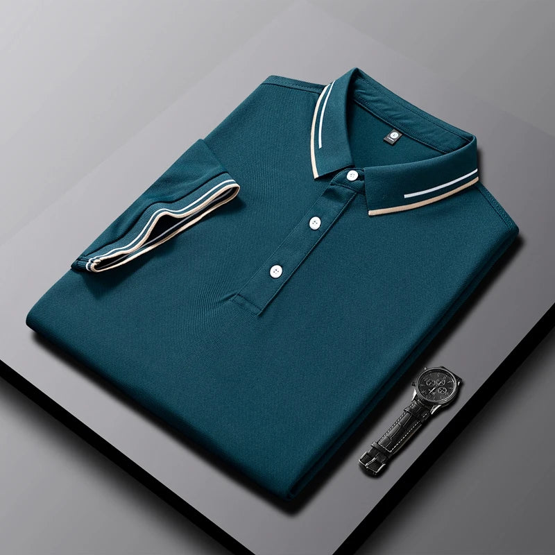 Polo AeroKnit Sur Mesure Respirant Avec Texture Fine Et Col Poignets Contrastés Élégants