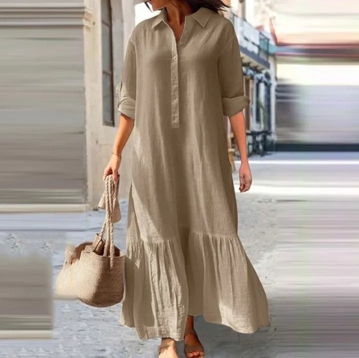 Robe Maxi Chemise Laura à Plis en Coton 100 pour Femme Amawinc Respirante et Polyvalente du Quotidien aux Occasions