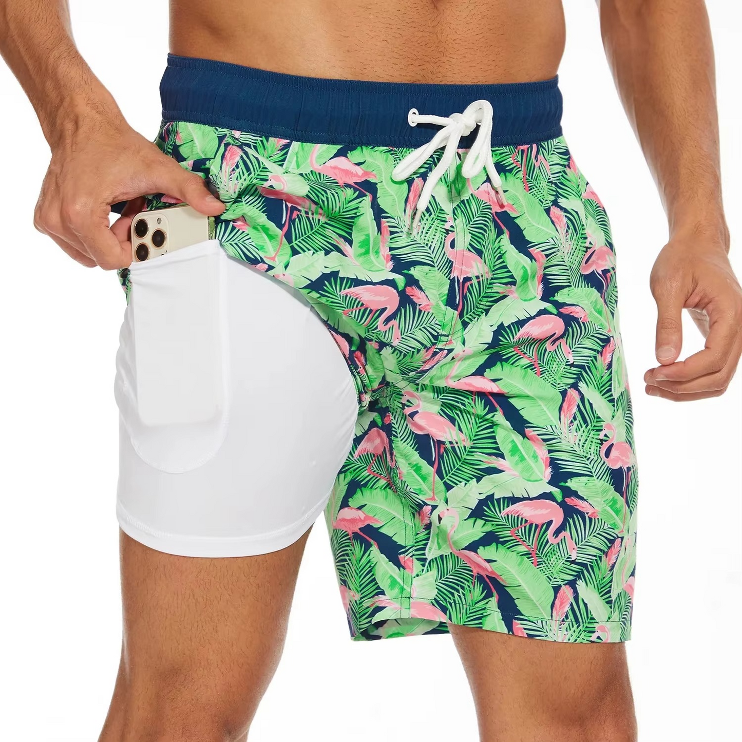 Shorts de Plage Dégradés pour Homme Léger en Mélange Soie Laitée avec Poche Téléphone Intégrée