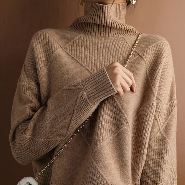 Pull En Maille Oversize Col Roulé Femme Manche Longue Uni Chaud Et Confortable Pour Automne Hiver