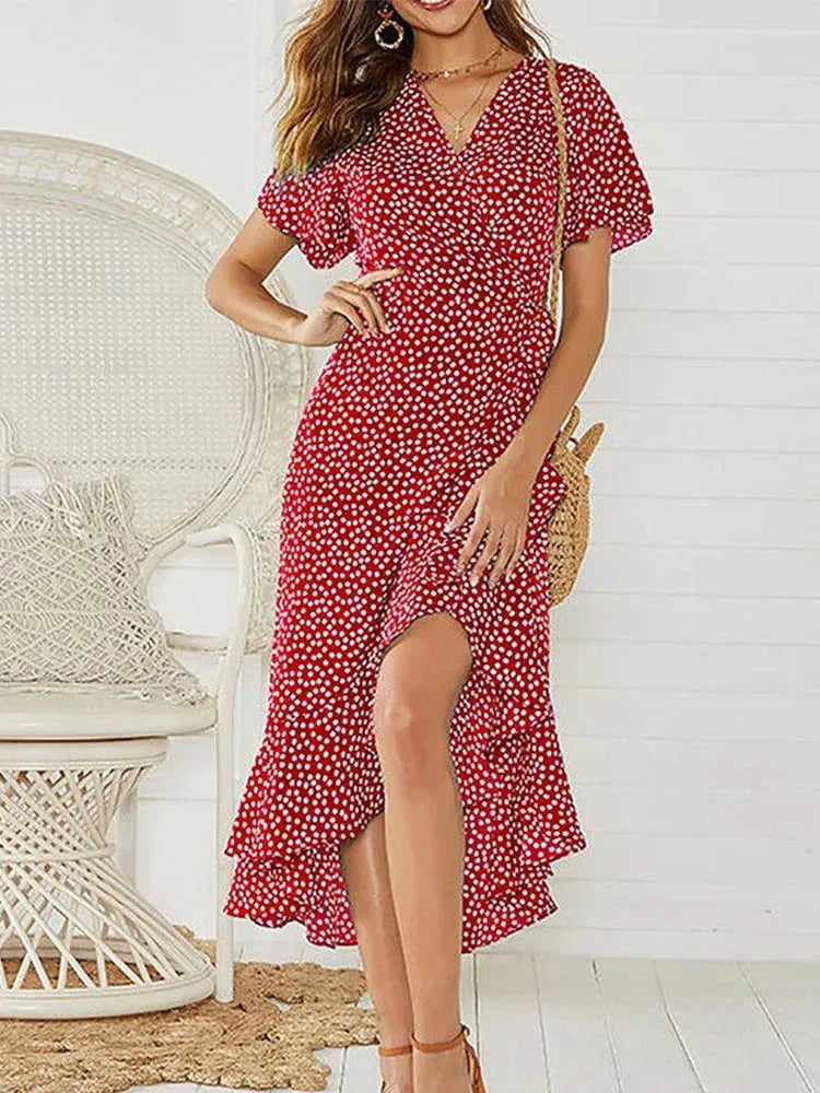 Robe Maxi À Pois Ella Par Amawinc Avec Volants Et Silhouette Fluide Idéale Pour L'Été Et Brunch
