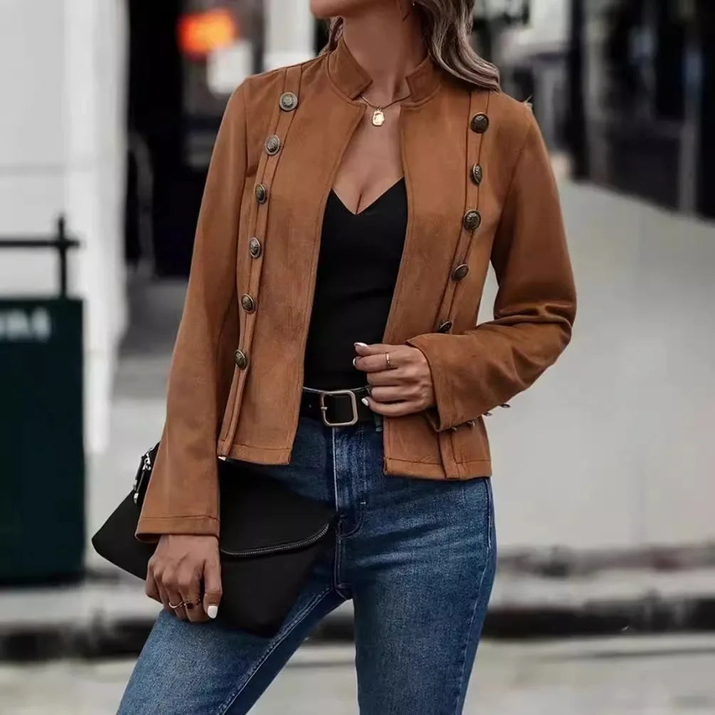 Allison Veste Velours À Double Boutonnage Coupe Croppée Pour Printemps Automne Femme
