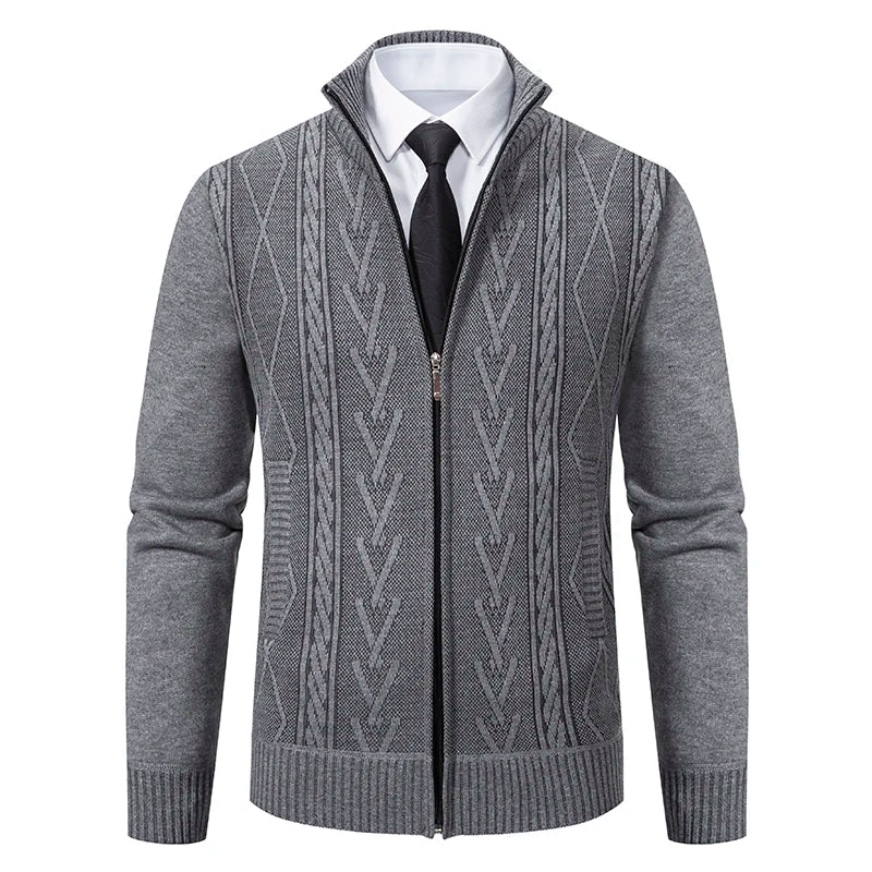Cardigan Homme Slim Fit En Laine Mélangée Zip Complet Col Montant Tricot À Câble Essentiel Pour La Superposition