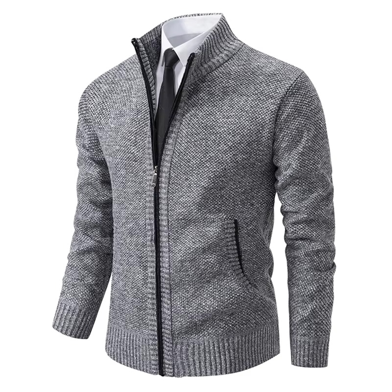 Cardigan Homme Doublé Polaire Avec Col Montant À Fermeture Éclair Chaud Pour Automne Et Hiver Décontracté