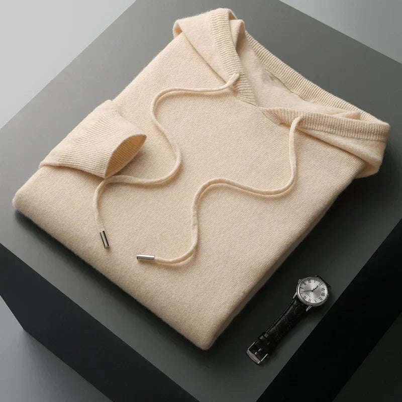 Pull À Capuche Homme En Cachemire 100 Pourcent Coupe Classique Maille Douce Avec Poignets Côtelés