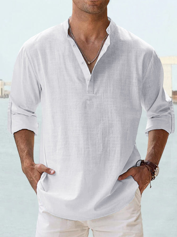 Hugo Chemise En Lin Pour Homme Col Mandarin Décontractée Léger Manches Longues Respirante