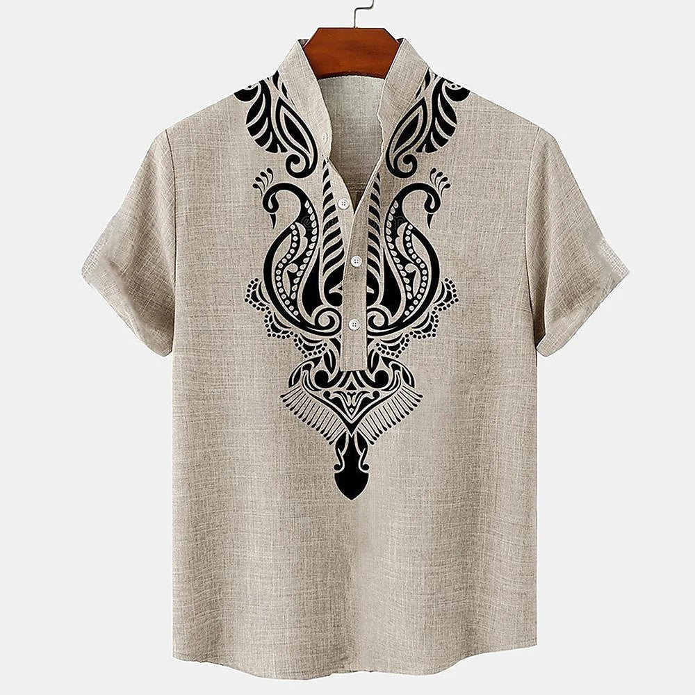 Chemise Décontractée À Manches Courtes Avec Motif Hawaïen Traditionnel En Polyester Léger