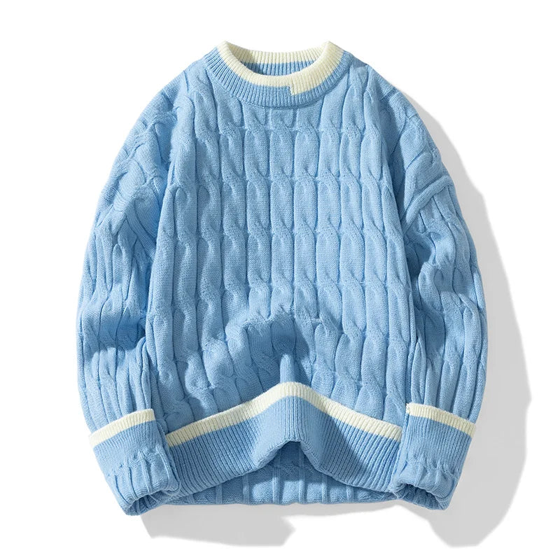 Pull En Maille Câble Cascade Confortable Avec Détails Patchwork Et Bords Côtes Raffinés Pour Jours Frais