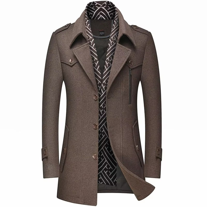 Manteau Hiver Mi Long En Laine Mélangée Pour Homme Avec Col Écharpe Doublé Chaud Amawinc Tailles M À 5XL