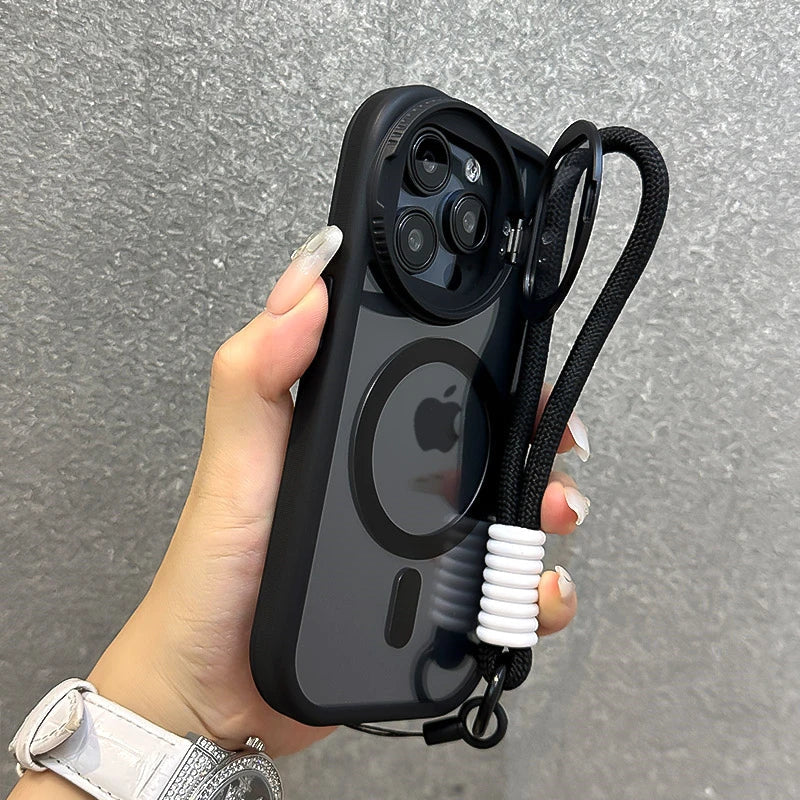 Coque Iphone Paracord Avec Sangle Ergonomique Et Support Pliable Pour Objectif En Verre Compatible MagSafe Protection