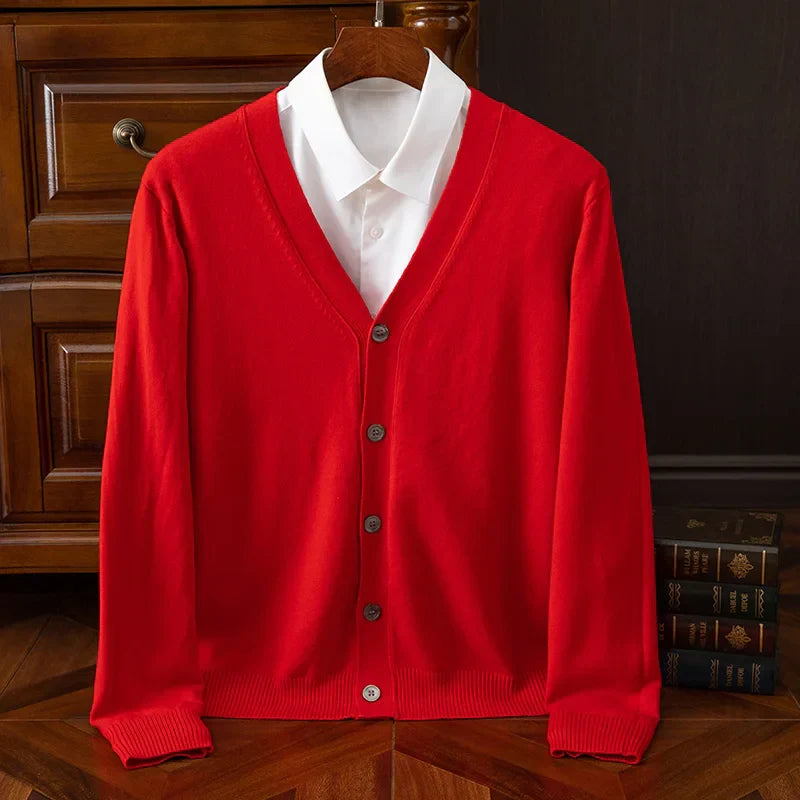 Amawinc William Heritage Cardigan Pour Hommes Gris Mélange Cachemire Laine Col V Coupe Décontractée