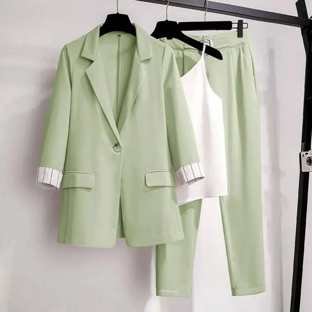 Joanna Ensemble Trois Pièces Veste Tailleur Pantalon Et Haut Sans Manches Élégant Pour Travail Et Soirée