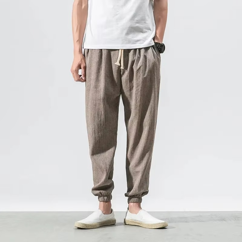 Pantalon Décontracté Homme en Coton Lin Coupe Relâchée Harem Avec Chevilles Cuffées Pour le Confort Quotidien