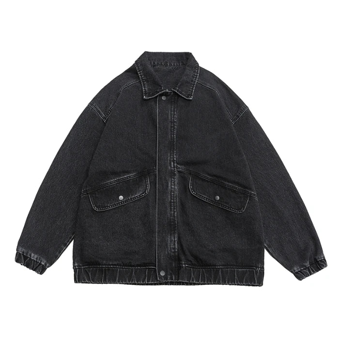 Veste En Jean Denim Vintage Oversize Lavage Moyen Boutonnée Mélange Coton Polyester Viscose