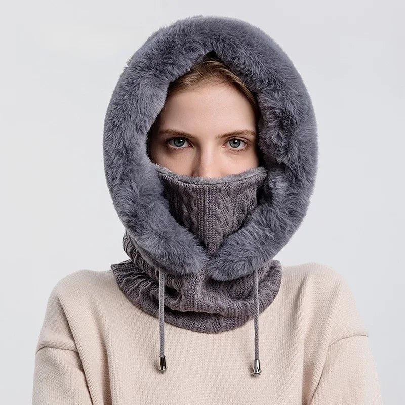 Aurora Cagoule Tricot Câblé Avec Bordure En Fausse Fourrure Et Cordon De Serrage Pour Femmes Hiver