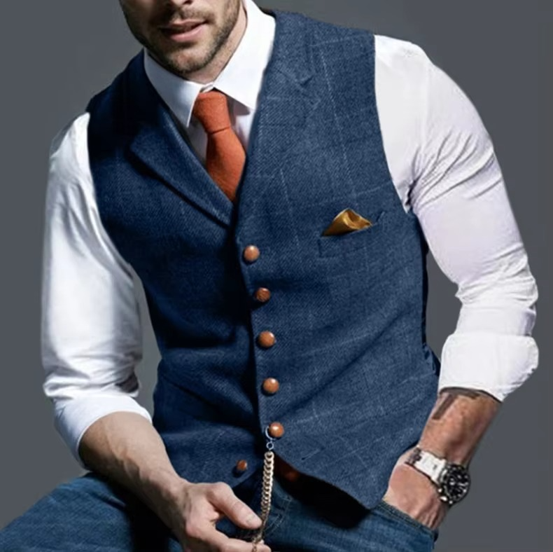 Gilet Pour Homme Tweed Rayé Pour Affaires Formelles Mariages Événements Élégants Amawinc Premium
