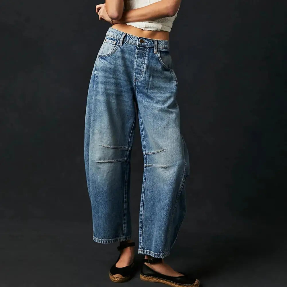 Jean Femme Coupe Décontractée Imprimé Animal Denim Longueur Standard Jambe Barrel Nordisk Flair Confort