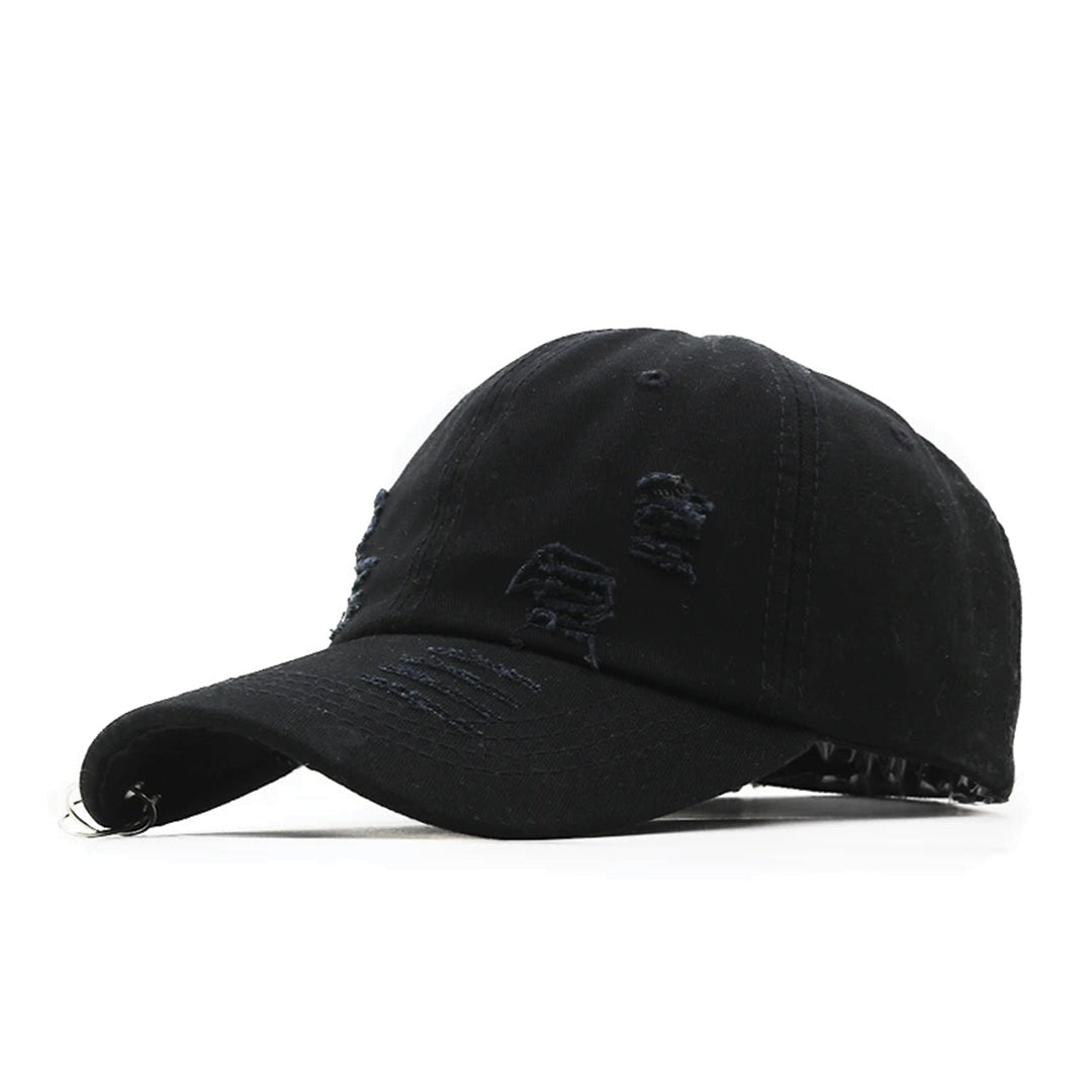 Chapeau Denim Riot Avec Bord Incurvé Percé Et Ferrures Métalliques Réglable En Coton Et Polyester