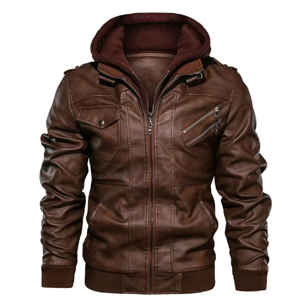 Amawinc Veste Moto Homme En Cuir PU Avec Capuche Style Biker Automne Décontracté