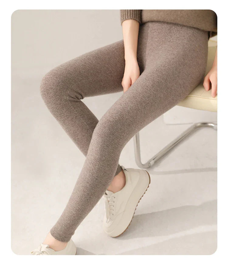Leggings En Maille Cachemire Confort Pur Haute Taille Ajustés Et Respirants Pour Femme